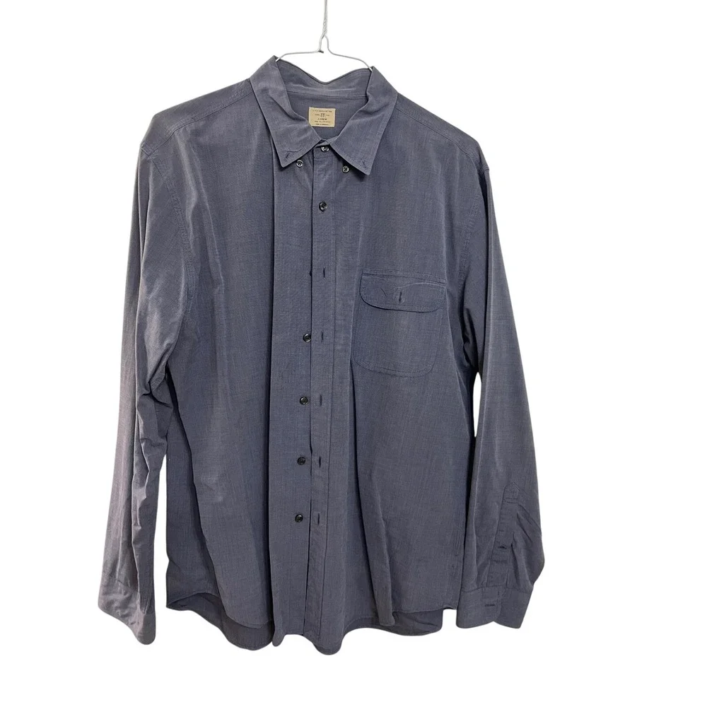 J Crew Mens XL Blue 2 Ply 100% Cotton‎ Button Down Dress Shirt Made in Mauritius